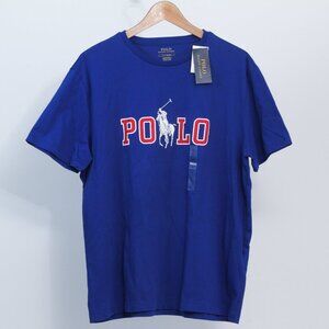 NWT Polo Ralph Lauren BIG PONY SPELL OUT LOGO Royal Blue Cotton T Shirt, Size L